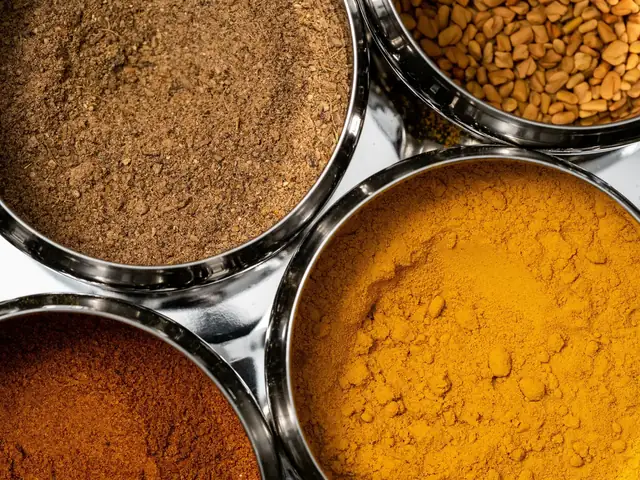 Bowls of ground and whole Indian spices