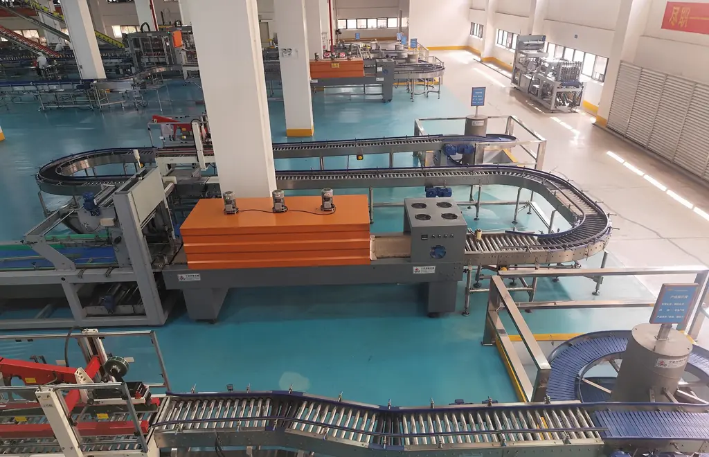 Conveyor lines on the floor of a food production factory